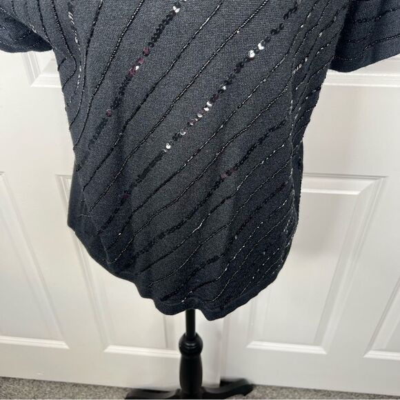 Sz L Kathy Ireland Silk Wool Blend Sequin Knit Short Sleeve Top - Picture 5 of 9